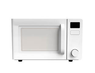 Fototapeta premium A front view of a white microwave oven with a handle and control panel view transparent background png