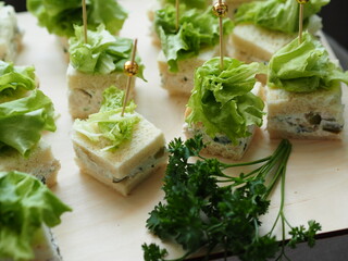Catering for the event. The appetizer is vegan. Lettuce, bread and cottage cheese