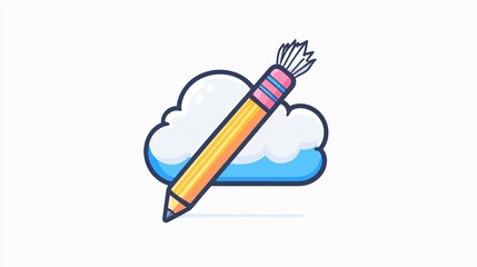 Cloud Pencil Writing, Digital Art, Creativity, Storage, White Background