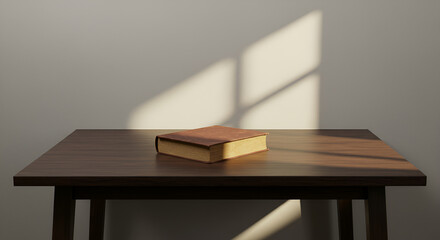 Vintage Book Resting On Wooden Table In Warm Sunlight