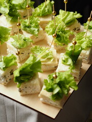 Catering for the event. The appetizer is vegan. Lettuce, bread and cottage cheese