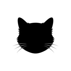 Cat silhouette graphic head of feline with whiskers, simple animal design