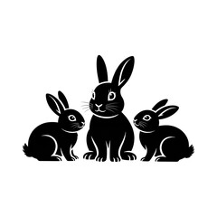 Fototapeta premium Three rabbits illustration, easter concept, family of bunnies, silhouette art