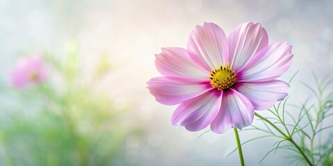 Panoramic Cosmos Flower Photography: Delicate White Background, Artistic Floral Image, High-Resolution Botanical Print