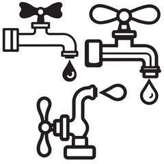 Minimalistic illustration showing water taps with drops ideal for plumbing water conservation freshwater supply saving resources and environment protection themed creative designs