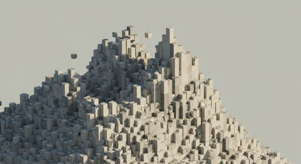Abstract Mountain Range Formed by Geometric Blocks Under Pastel Light