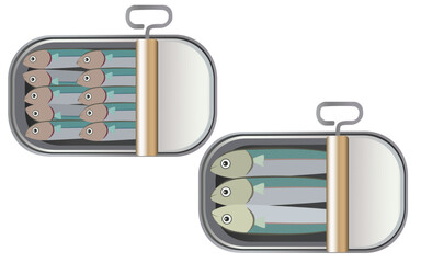 Canned fish illustration, canned sardines, fish, seafood, vector illustration set
