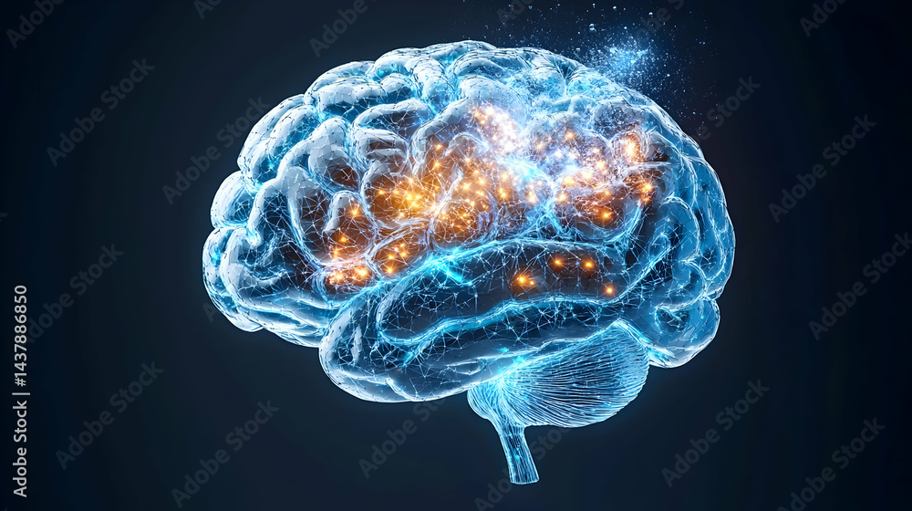 Aufkleber a glowing brain illustration showing neural activity and cognitive processes ideal for science educa