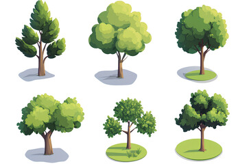 A set of trees, vector illustration on a transparent background.