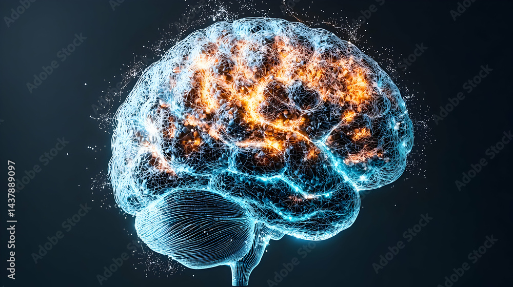 Poster a stylized illustration depicts a glowing brain with illuminated neural pathways and potential for u