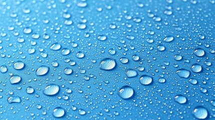 Close-Up of Water Droplets on a Vibrant Blue Surface