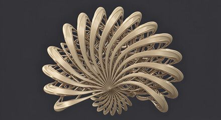 Intricate Golden Floral Structure Resembling A Peacock Tail With Radial Symmetry