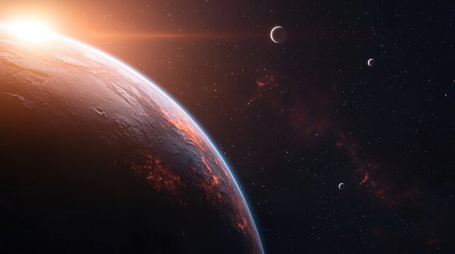 Celestial alignment of glowing planets and stars in the night sky cosmic event outer space gigapixel scale