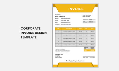 Corporate business invoice template design. Minimal Corporate Business Invoice design template vector illustration. Bill form price invoice.

