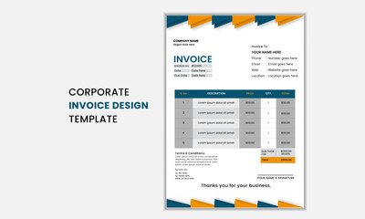 Corporate business invoice template design. Minimal Corporate Business Invoice design template vector illustration. Bill form price invoice.
