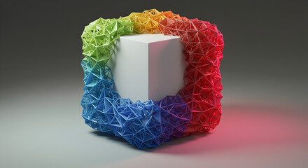 Abstract Presentation of Polygonal Structure with Cube Shape in Gradient Colors