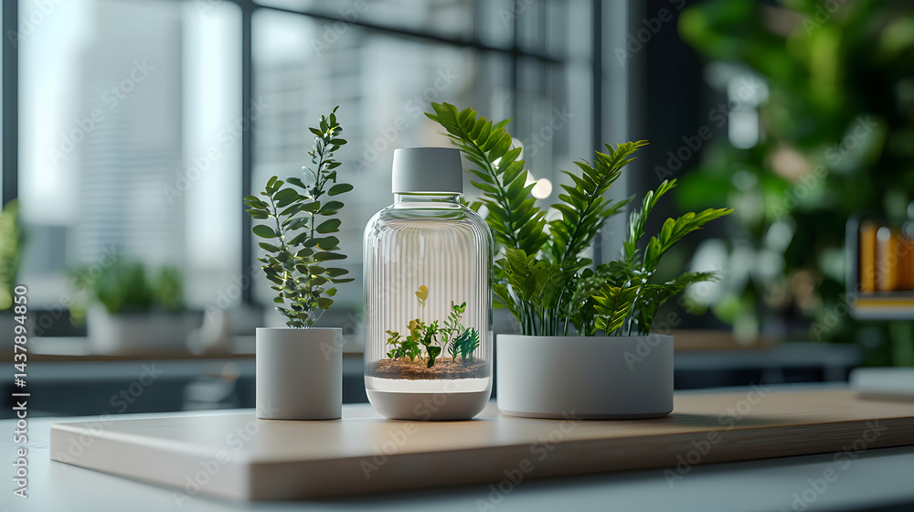 Poster office decor featuring three potted plants. ideal for adding a touch of nature and freshness to your