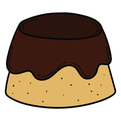 Hand drawn cartoon chocolate cake on white background.