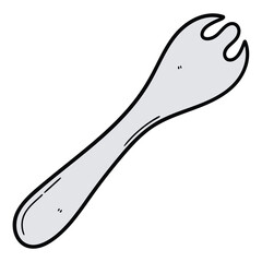 Hand drawn cartoon fork on white background.