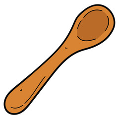 Hand drawn cartoon wood spoon on white background.