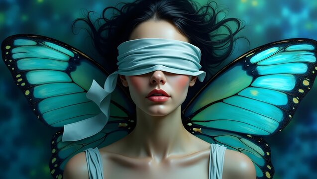 Surreal Woman Butterfly Wings Transformation Concept