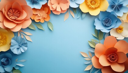 Colorful paper flower decorations create a vibrant springtime backdrop for creative projects and cheerful celebrations