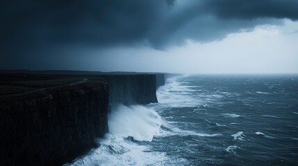 Stormy cliffside waves crash dramatically under dark skies in gigapixel scale photography