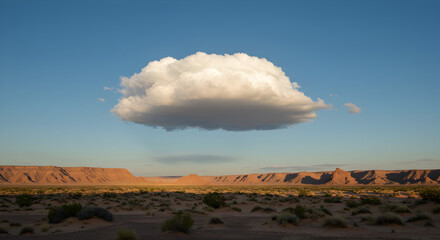 Cloud Drifting Above Arid Landscape Under Clear Blue Sky In Rural Area