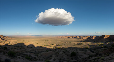 Lone Cloud Over Expansive Arid Landscape Under Clear Azure Sky