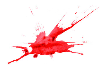 Red watercolor splash with dynamic splash effect on transparent background. Watercolor brush.
