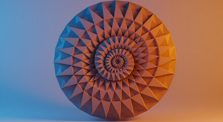 Triangular Facets Forming Concentric Spirals With Blue And Orange Gradient