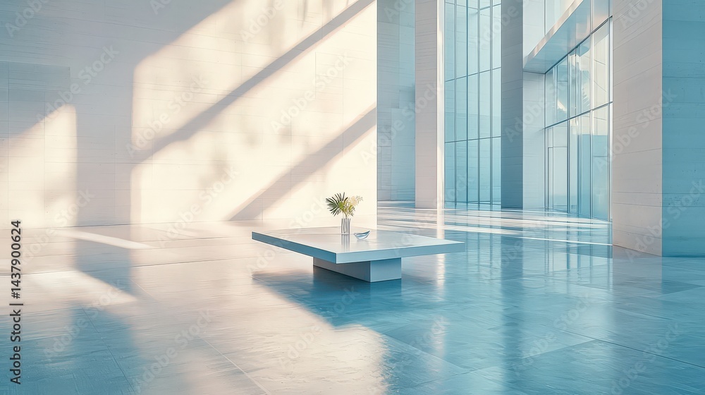 Poster a sleek, minimalist architectural design with clean lines and neutral tones, featuring open spaces a