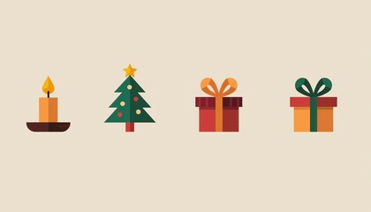 Simple minimalist holiday icons set in festive colors representing Christmas symbols with copy space

