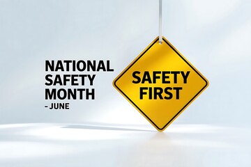 Celebrate National Safety Month in June: Safety First Yellow diamond sign bright clean background