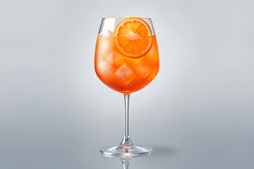 Refreshing Aperol Spritz Cocktail with Orange Slice and Ice in Wine Glass
