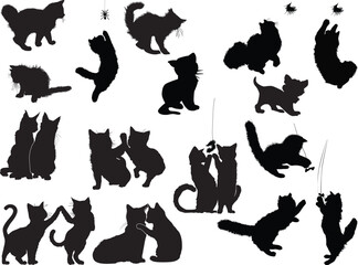 twenty two small black kittens on white