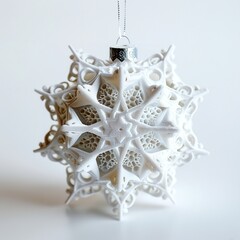 3D-printed Christmas ornament with modular shape on a white background.