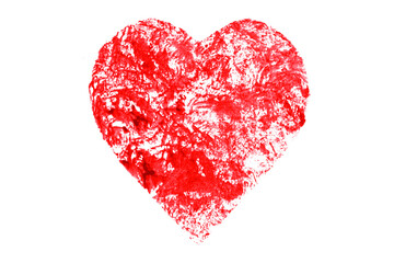 Red heart placed on transparent background, watercolor.