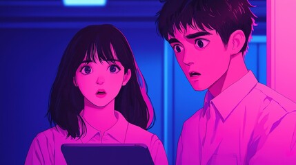 Young couple planning financial future urban setting digital art modern environment close-up view financial goals