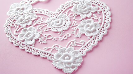 Obraz premium White Lace Heart with Pink Background.