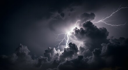 Dramatic Lightning Strike Illuminating Dark Clouds During Powerful Storm