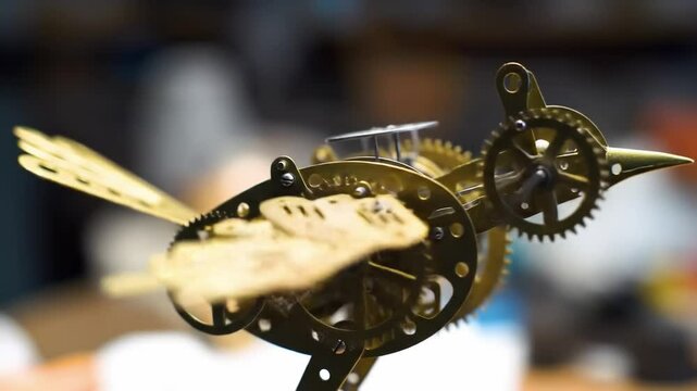 Mechanical bird design showcases intricate gear system and movement