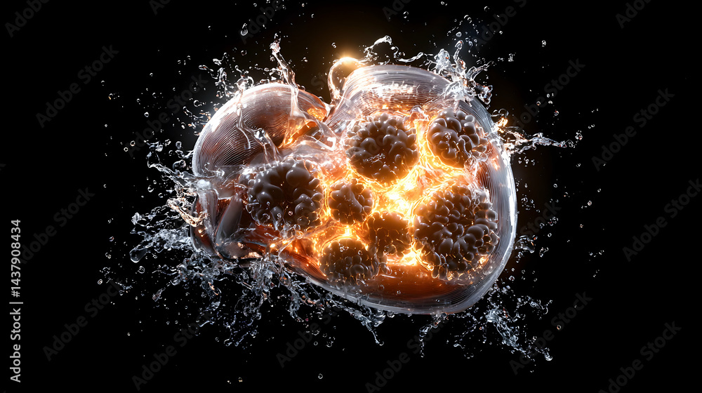 Aufkleber an artistic depiction of exploding cells within a water sphere. it could symbolize cellular processe