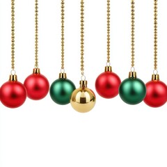 Hanging christmas balls decoration on white background