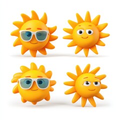Cartoon sun characters illustration on white background