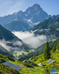 Naklejka premium Solar panels in lush forest embracing clean energy for a sustainable environmental future