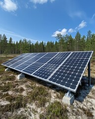 Solar panels in lush forest  embracing clean energy solutions for a sustainable future