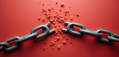 A close up of two metal chains on a red surface.
