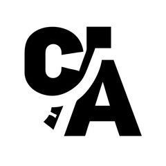 Simple black silhouette of the California state outline with the word "CALIFORNIA" below. A clean, bold graphic design featuring a solid black silhouette of the California state shape with the word "C