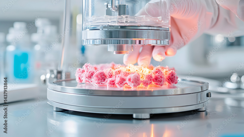 Aufkleber a laboratory scene shows a gloved hand examining a sample under a device suggesting research. the pi